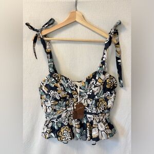 Floral Tie-Strap Camisole in Black, Green, and Gold